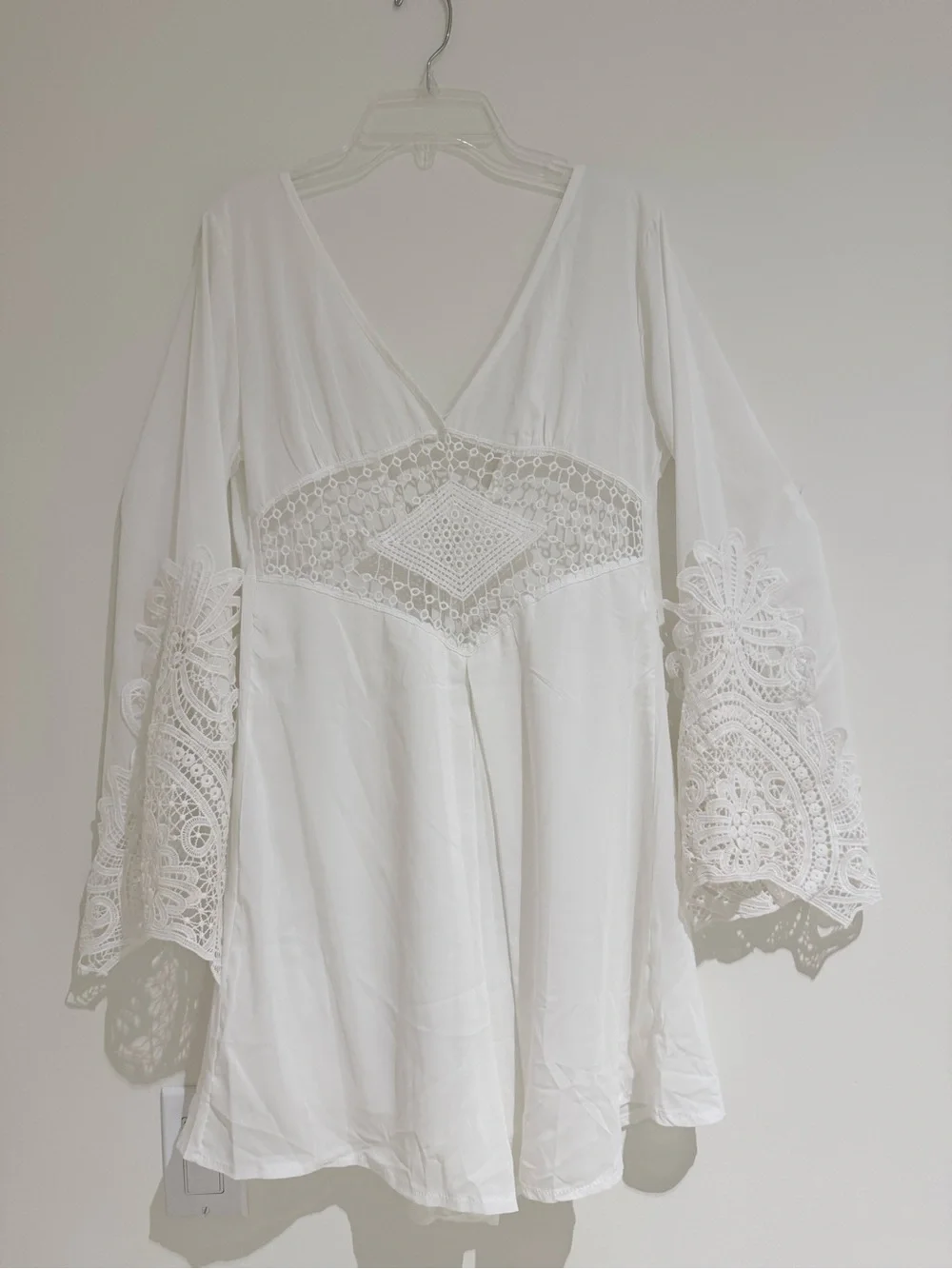 NEW-White Crochet-Trim V-Neck Swim Romper Coverup